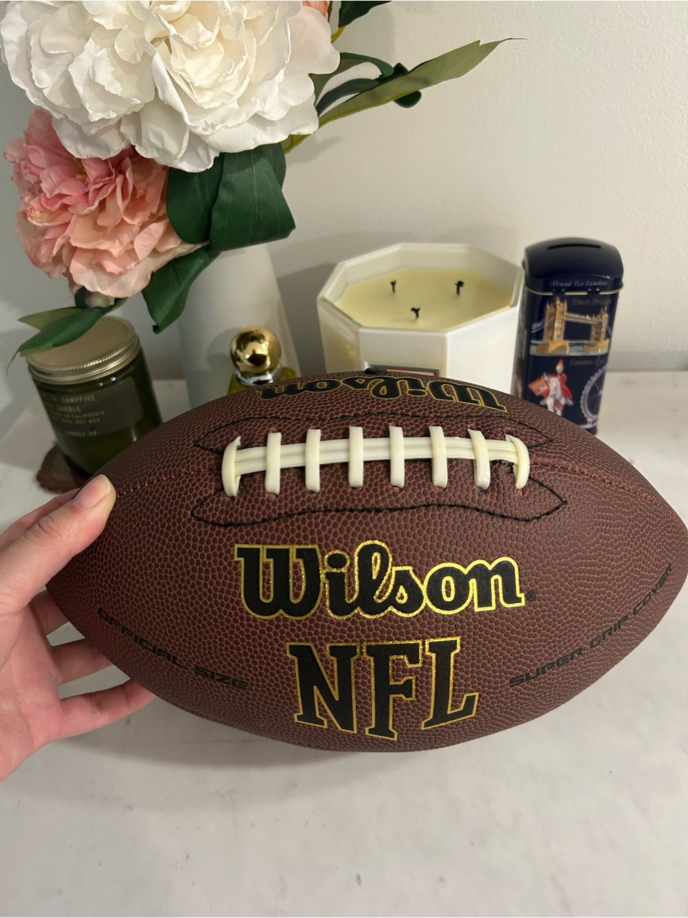 Brand New Wilson Brown Football with White Laces and Gold Logo